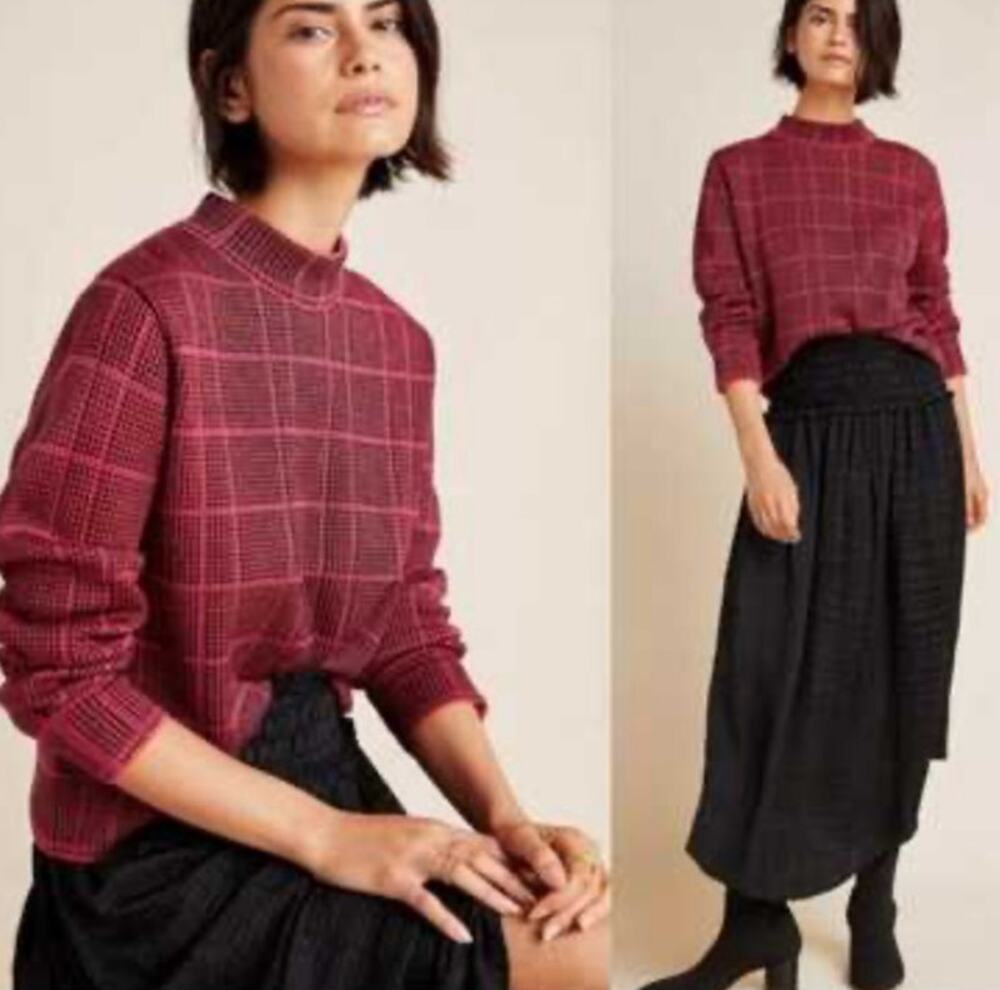 Aldomartins For Anthropologie Felipa Wool Blend Sweater Womens XS Red Plaid
